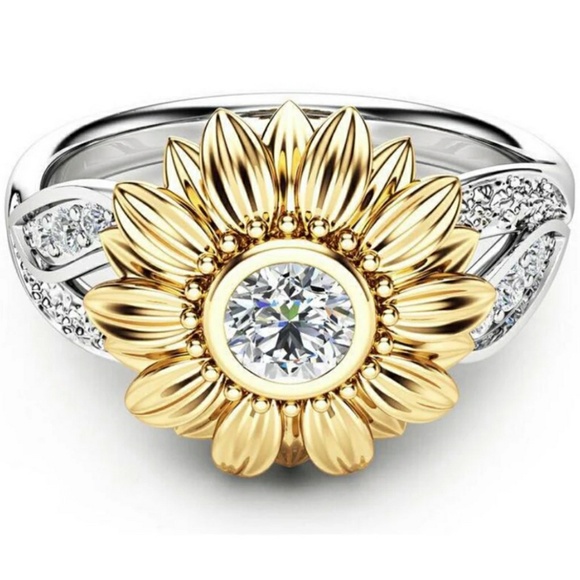 NEW 18k White & Gold Diamond Sunflower Ring - Picture 2 of 6